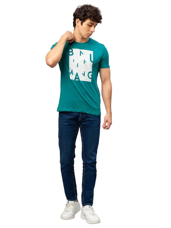 Being Human Regular Fit Men Crew Neck T-Shirts-Bottle Green